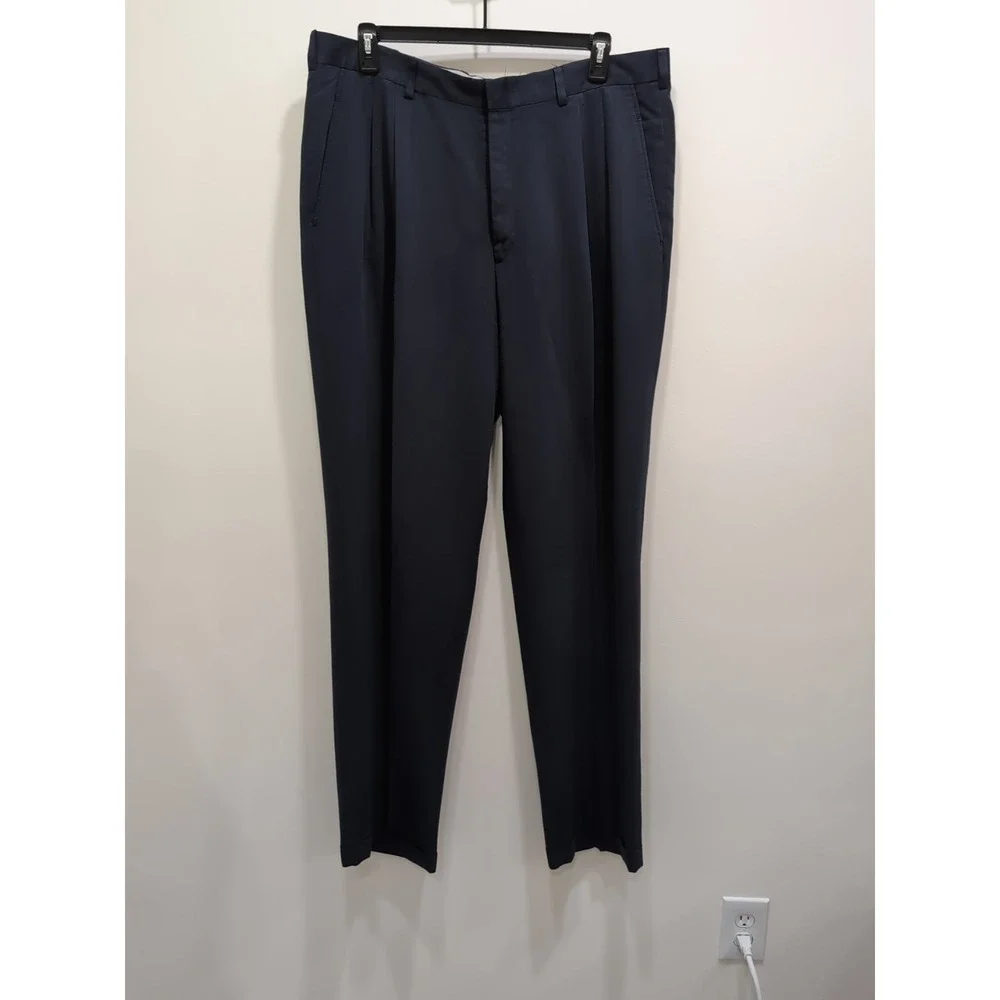 Savane‎ Mens Dress Pants Tall Size 40x36 Navy Blue Pleated Cuffed